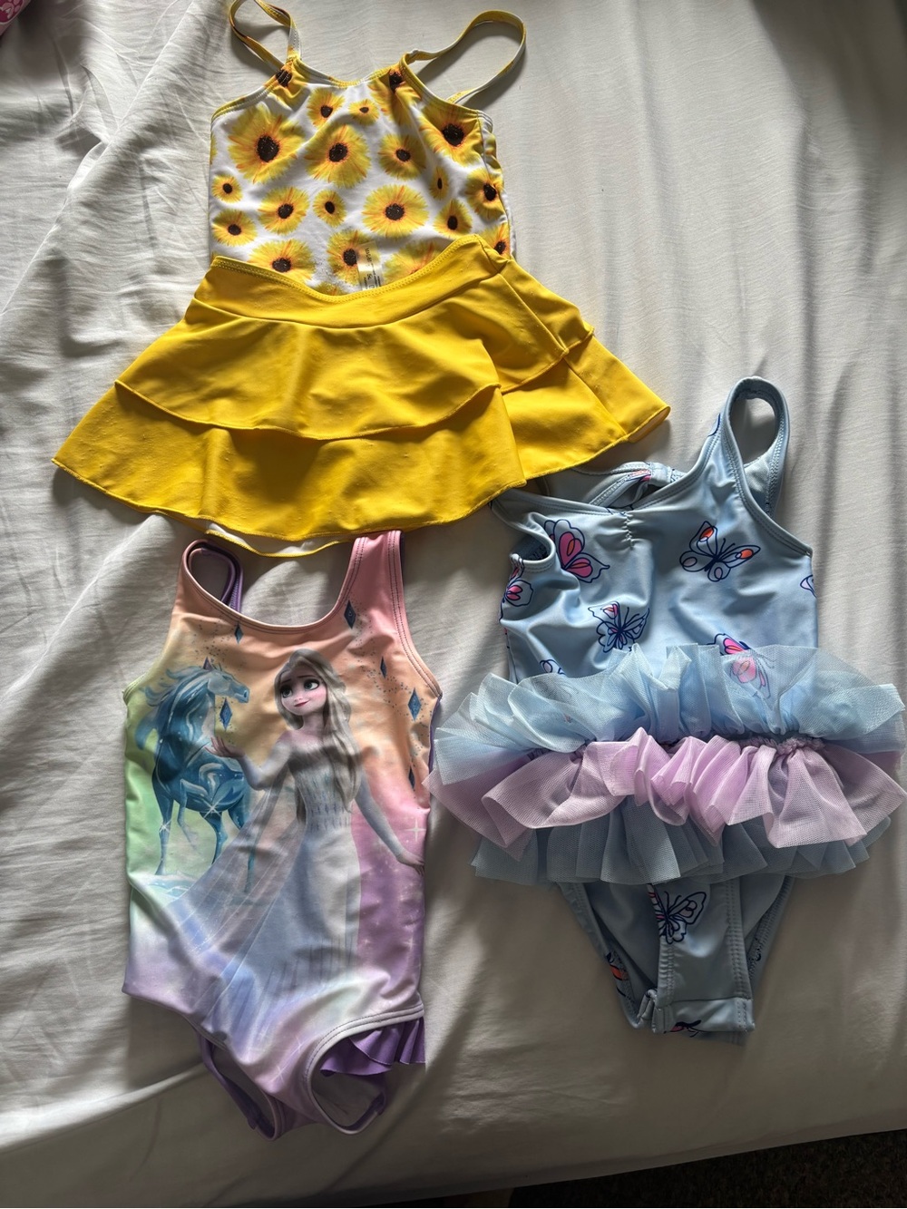 Girls Yellow Sunflower Swimsuit with Tiered Skirt